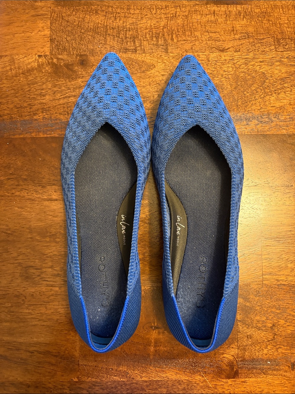 Rothy Blue Knit Pointed-Toe Flats